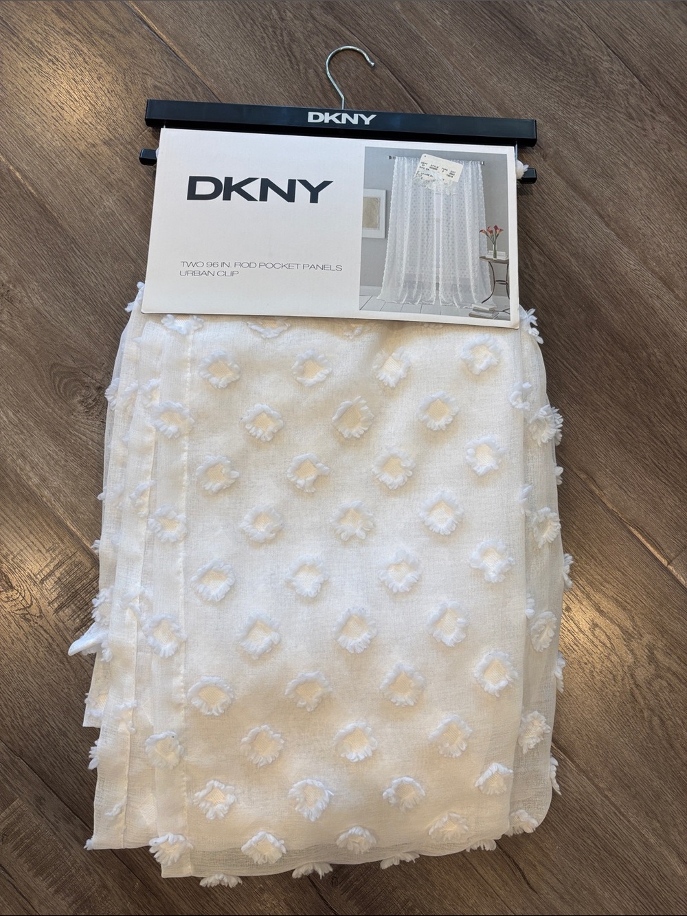 NWT! DKNY White Sheer Curtain Panels with Raised Dot Texture